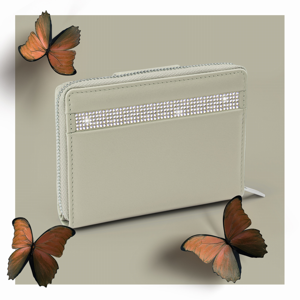 Portefeuille zippé beige
