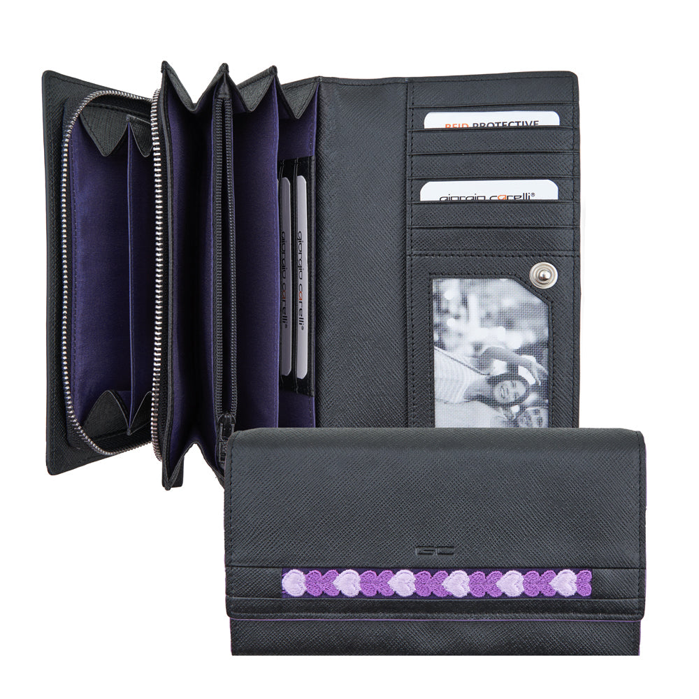 Damen Geldbörse, breit, RFID, Stickerei-Soulbrace